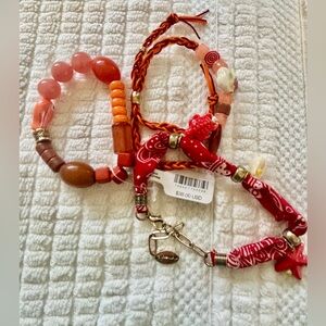 Free People Orange Red Colorful Beaded Bracelet Set of 3 - NWT